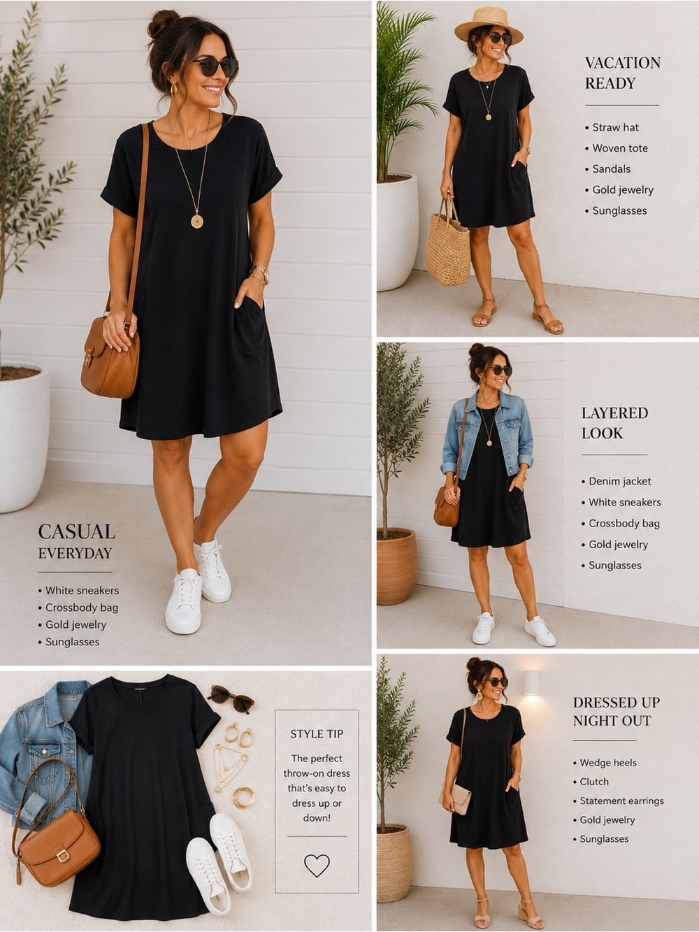 Women’s Black Short-Sleeve Mini Dress — Casual & Versatile